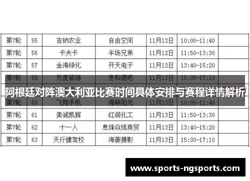 阿根廷对阵澳大利亚比赛时间具体安排与赛程详情解析